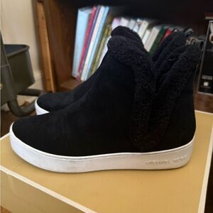 MICHAEL Michael Kors Ashlyn black suede and shearling high top slip on sneakers